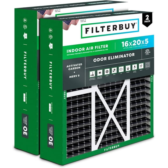 Filterbuy 16x20x5 Air Filter MERV 10 Odor Defense, Pleated HVAC AC Furnace Filter Replacement for Honeywell & More, 2-Pack