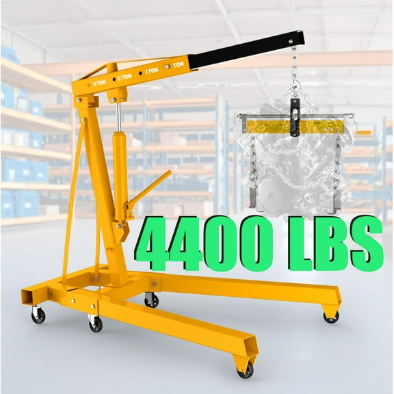 Yellow 4400 LBS Capacity Engine Hoist, Folding crane with Foldable Design, Heavy Duty Shop Crane, Heavy Duty Hydraulic Shop Crane for Factory