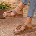 thumbnail image 5 of Rokment Women's Platform Wedge Slip on Walking Sandals 2026 Summer Vintage Casual Leather Buckles Open Toe Chunky Mid Heel Dress Slides for Woman Beach Khaki Size 7, 5 of 9