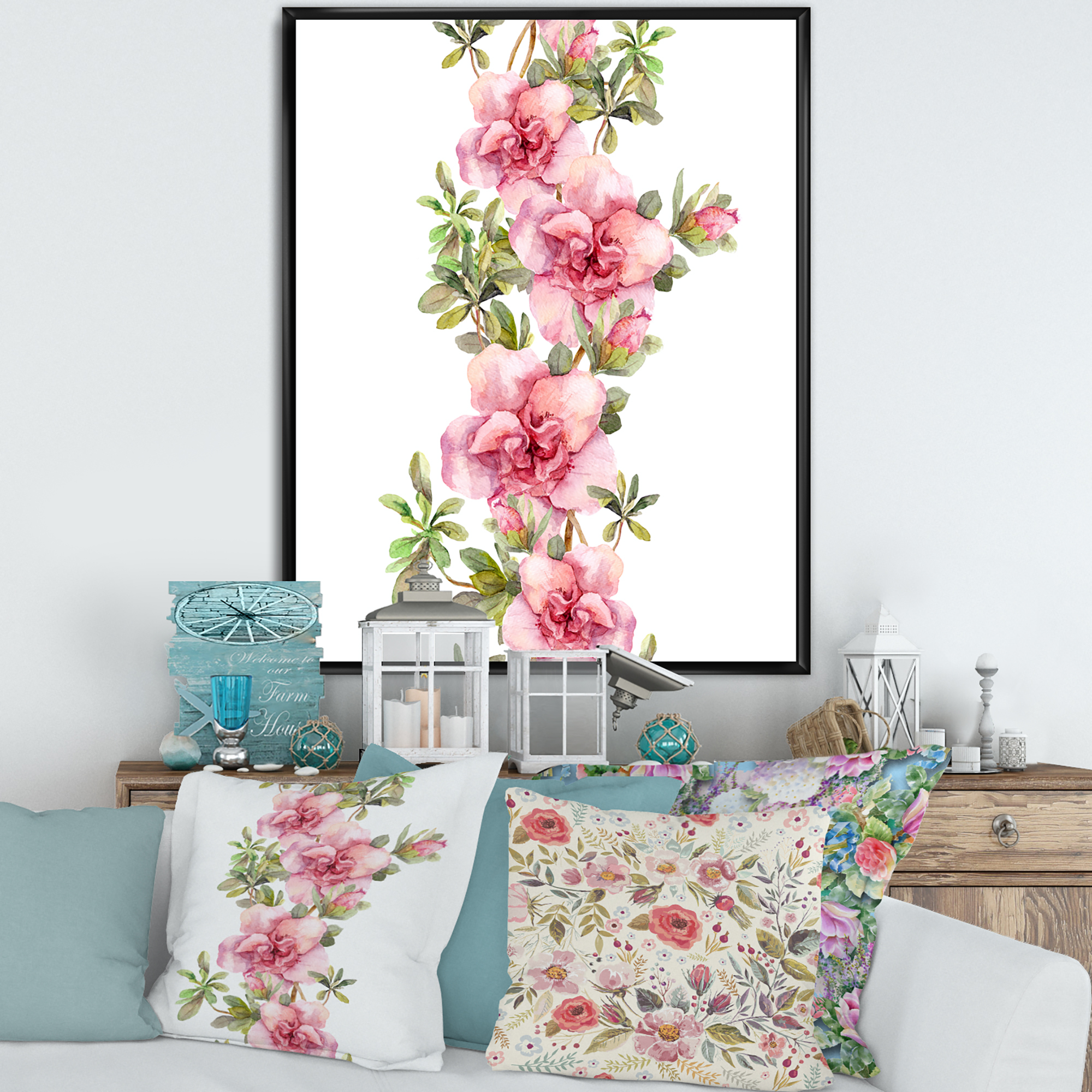 Designart 'Bouquet of Purple and Pink Flowers II' Farmhouse Framed Canvas Wall Art Print