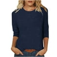 thumbnail image 2 of QUNYINEY Solid Women Shirts Casual Blue 3/4 Sleeve Crew Neck Tops Drop Shoulder Loose T-Shirts, 2 of 5