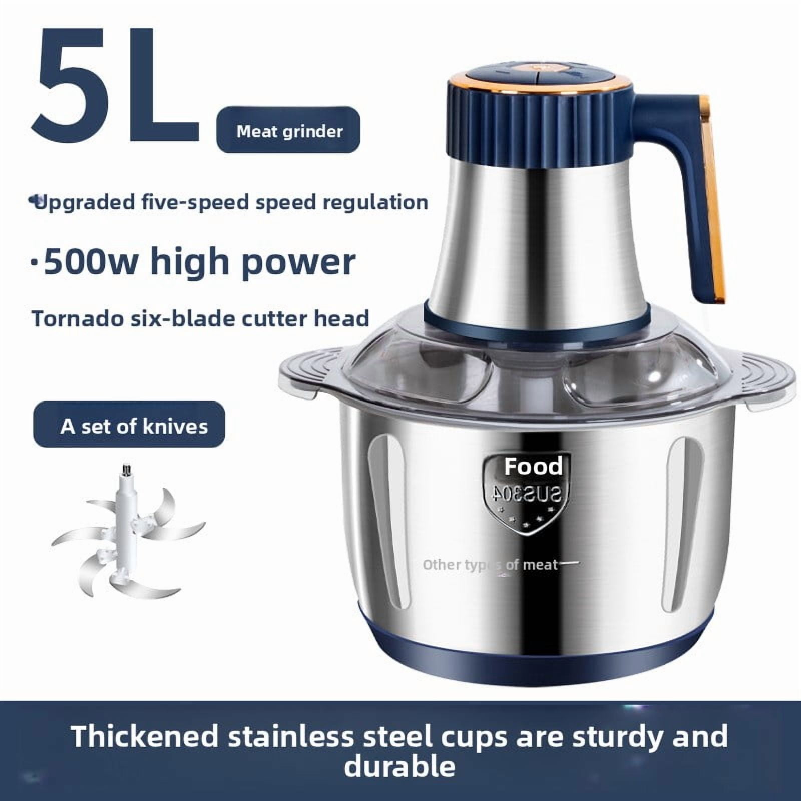 110-volt stainless steel food processor - 5-liter capacity, 400-watt multi-functional kitchen appliance, suitable for operations such as chopping, cutting, juicing, and making baby food.