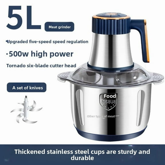 110-volt stainless steel food processor - 5-liter capacity, 400-watt multi-functional kitchen appliance, suitable for operations such as chopping, cutting, juicing, and making baby food.