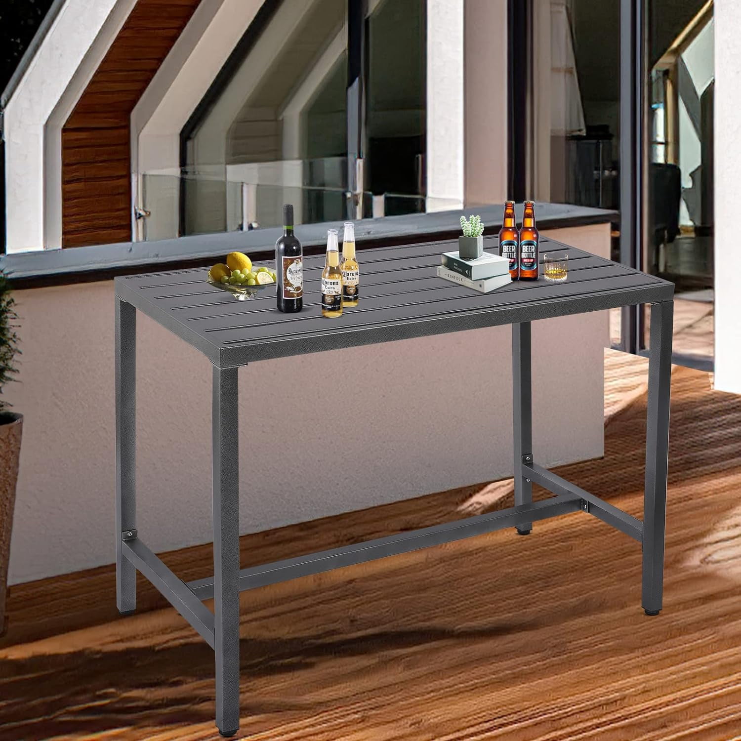 Reversible Baffle Bar Table 47-Inch Outdoor Bar Table With Reversible ...
