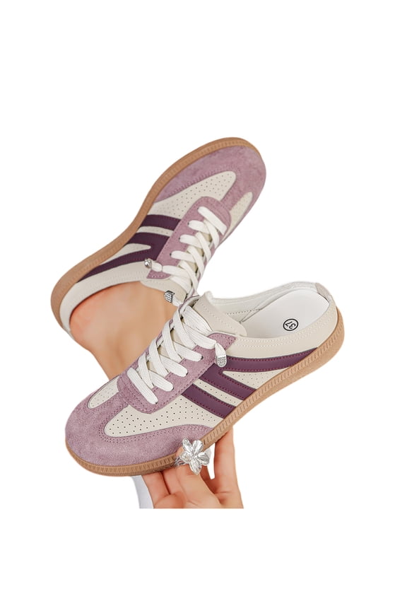 Women's Retro Striped Lace-Up Sport Sandals Slip-On Suede Leather Womens Casual Shoes Comfortable Walking Shoes Slip On Shoes Women Rubber-Soled Casual Walking Mules Fashionable Lightweight Purple 39