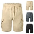 thumbnail image 6 of Mens Long Cargo Shorts Expandable Waist Work Shorts Casual Breathable Fabric Summer Outdoor Casual Shorts Multi Pocket Khaki,M, 6 of 6