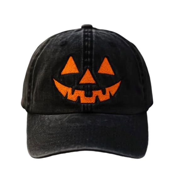 Achuyrbd Women's Halloween Jack-o'-Lantern Washed Baseball Cap, Fall Pumpkin Face Embroidery Casual Dad Hat