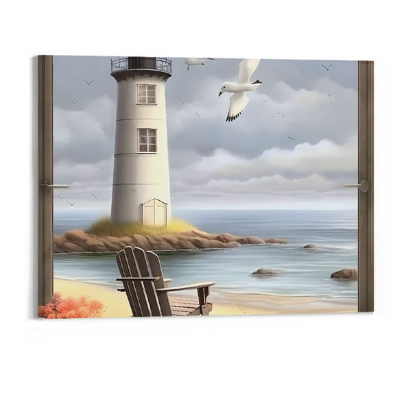 PRATYUS Fall Decor Beach Lighthouse Canvas Wall Art Picture 20x16in for Living Room Bedroom 20x16in