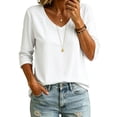 thumbnail image 6 of QASIEATN Women's Trendy Essentials Clothing: Graceful Versatile Color V Neck 3/4 Sleeve Loose T Shirt Top Fall Fashion Outfits for Women, 6 of 7