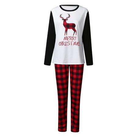 

Tretra Family Xmas Matching Pajamas Set Reindeer Plaid Family Sleepwear