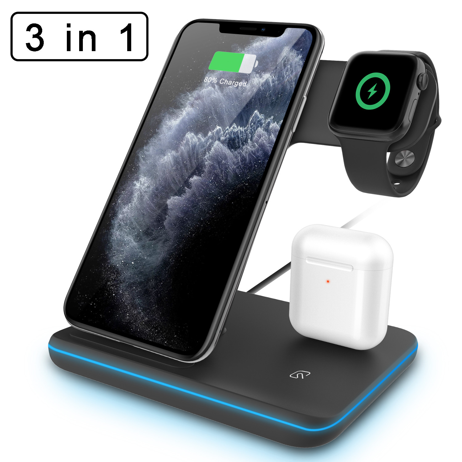 Elegant Choise 3 In 1 Qi Fast Wireless Charger Stand Dock Pad For 