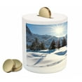 thumbnail image 2 of Winter Piggy Bank, Panoramic Winter Scenery on Snow Covered Mountain with Sunny Weather and Trees Photo, Ceramic Coin Bank Money Box for Cash Saving, 3.6" X 3.2", White Blue, by Ambesonne, 2 of 4