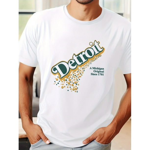 Men's Summer Short Sleeve T-Shirt with Front Print - Comfortable, Breathable Fabric, Casual Sporty Style- Detroit Michigan Original Pop Tee For Adult, Men, Women, Teen, Teenager, Adolescent,