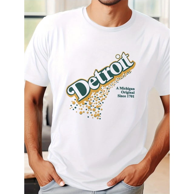 Camiseta de manga corta de verano para hombre con estampado frontal - Tejido cómodo y transpirable, estilo deportivo informal - Camiseta pop original de Detroit Michigan para adultos, hombres, mujeres