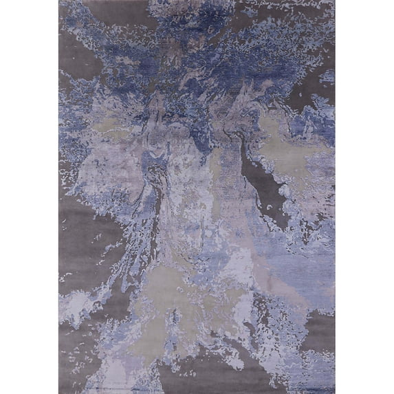 Ahgly Company Indoor Rectangle Mid-Century Modern Purple Oriental Area Rugs, 7' x 10'