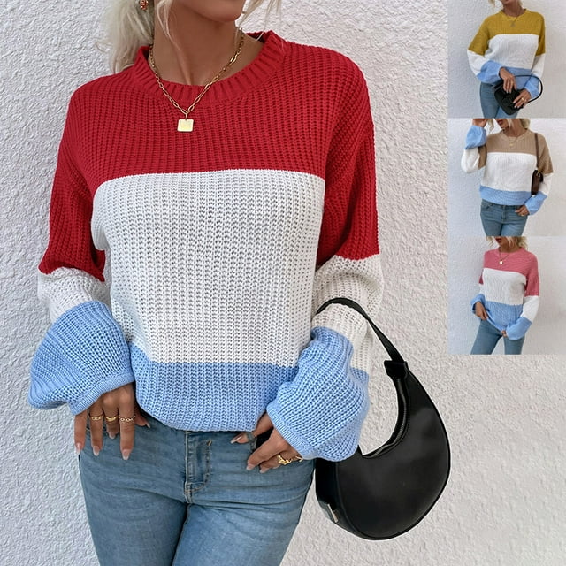 REDHOTYPE Pull-Over Long Ample Tricoté à Col Rond Manches Longues pour Femmes Hiver Chaud