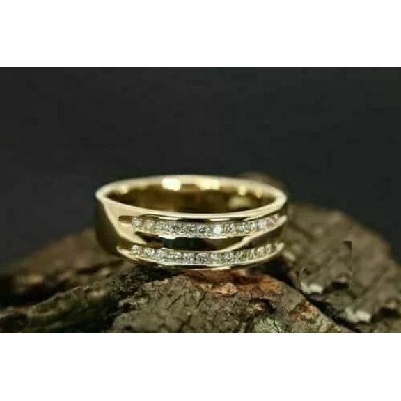 1.50Ct Round Lab Created Diamond Men's Classic Wedding Band Ring Yellow Gold Finish