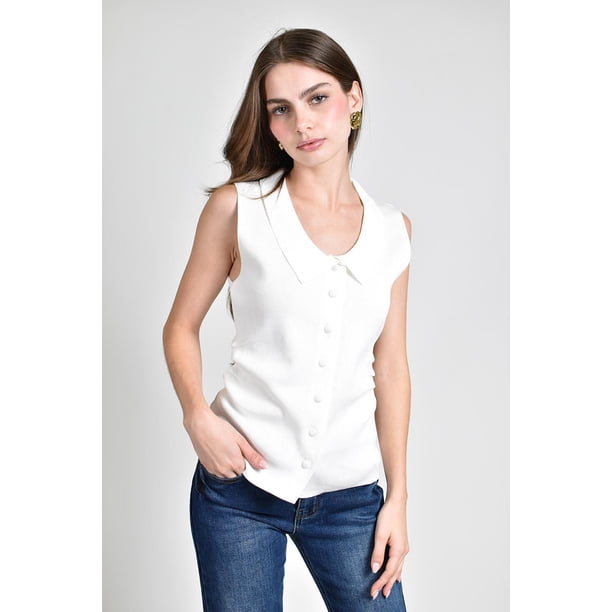 Blusa tejida sin mangas Roman Fashion /Juvenil, 03253 (Blanco) blanco G
