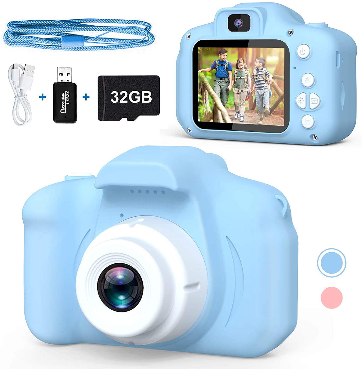 Kids Digital Camera Toys for 5 Year Old Girls Blue Camera for Kids Kid Camera with 2 Inch Screen and 32Gb SD Card Toddler Camera Birthday Gifts Christmas Toy for 3 4 5 6 7 8 Childs Boys 