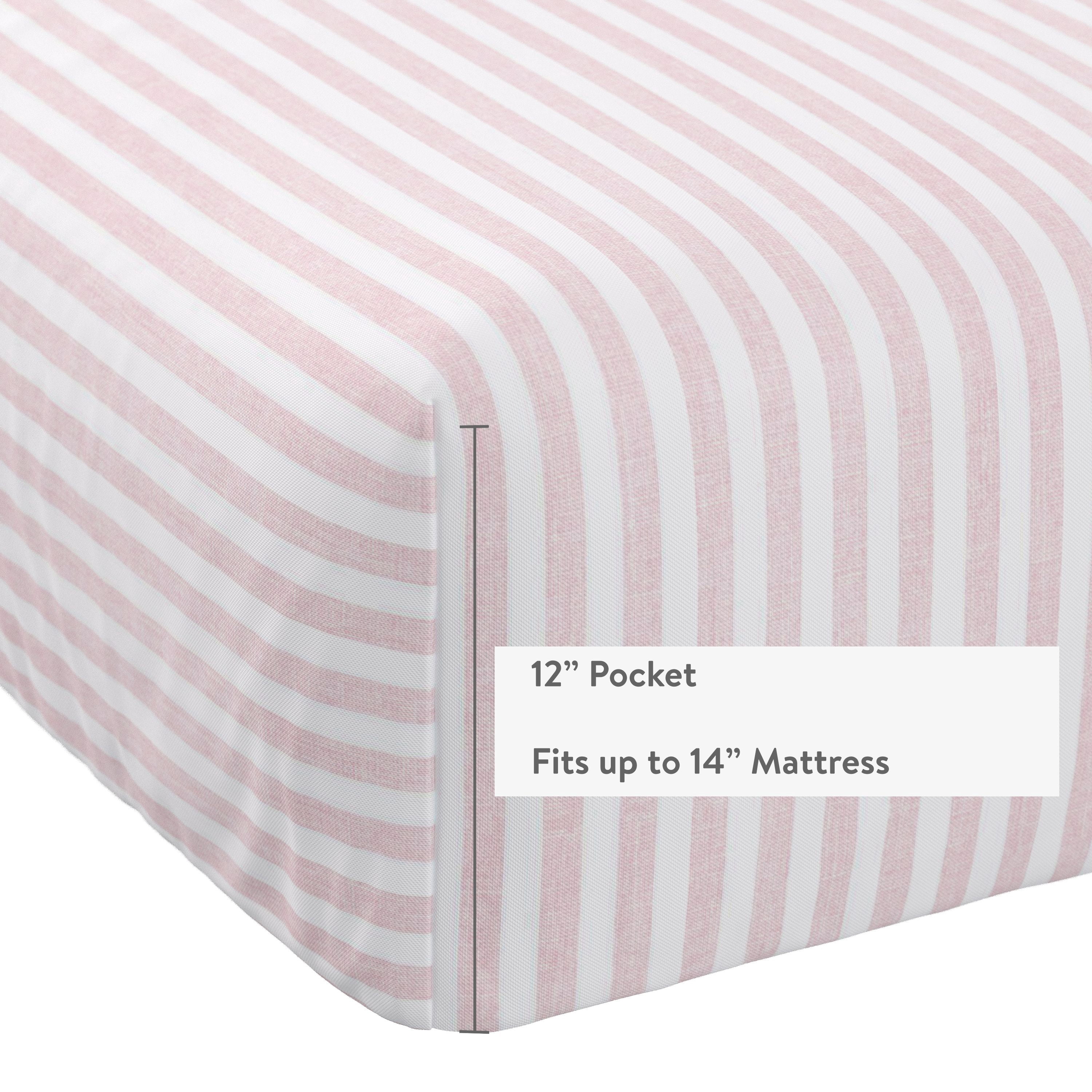 Mainstays Kids Microfiber Bed Sheet Set, Full, Pink and White Stripe, 4 Pieces