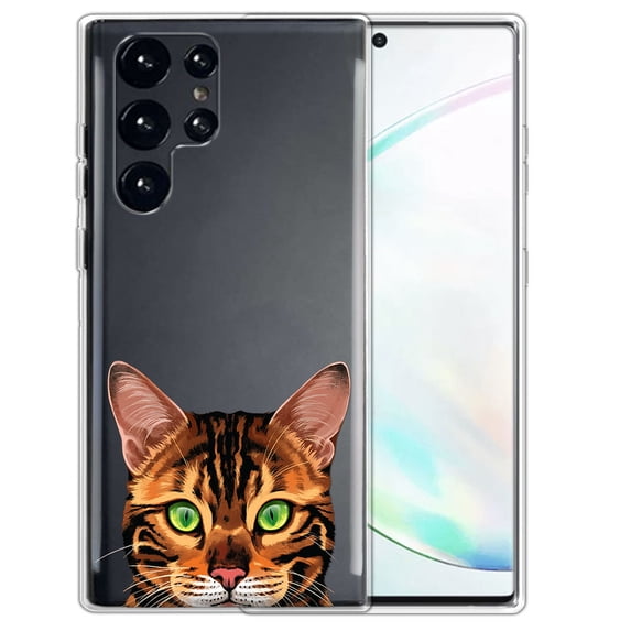WIRESTER Transparent Soft Gel TPU Clear Case Slim Protective Cover for Samsung Galaxy S22 Ultra 6.8" 2022, Animal Spotted Brown Bengal Cat