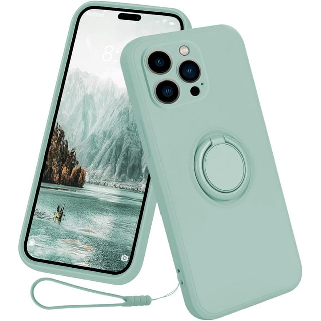 Étui pour iPhone 14/Plus/Pro/Pro Max (2022 Sorti), Étui en Silicone avec Anneau Support Rotatif à 360°