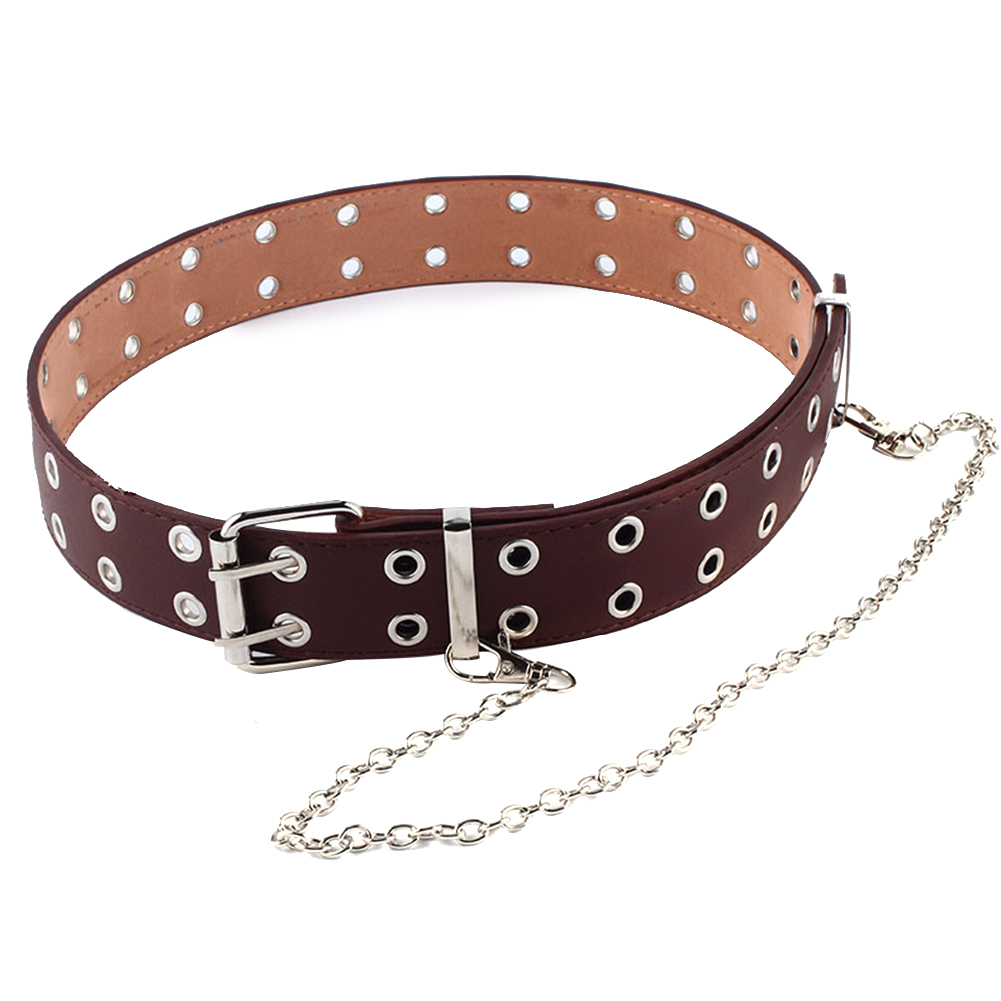 Unbrand Punk Streetwear Wide PU Leather Women Belt Double Holes