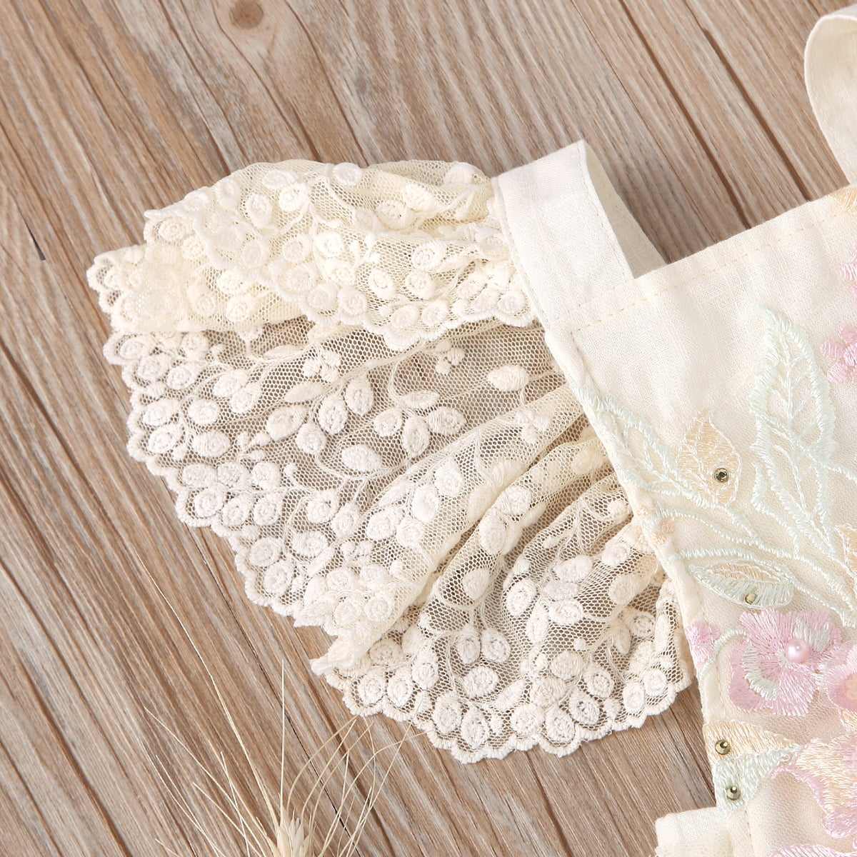 IBTOM CASTLE Baby Girls Lace Bodysuit Boho Clothes 1st Birthday Cake Smash Outfit Newborn Photography Outfits Summer Sunsuit 12-18 Months Apricot + Pink Flower