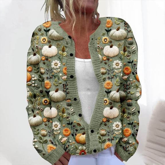 Fznquz Cardigans for Women Knitted Casual Sweaters Long Sleeve Winter Button Down Green Soft Womens Clothes