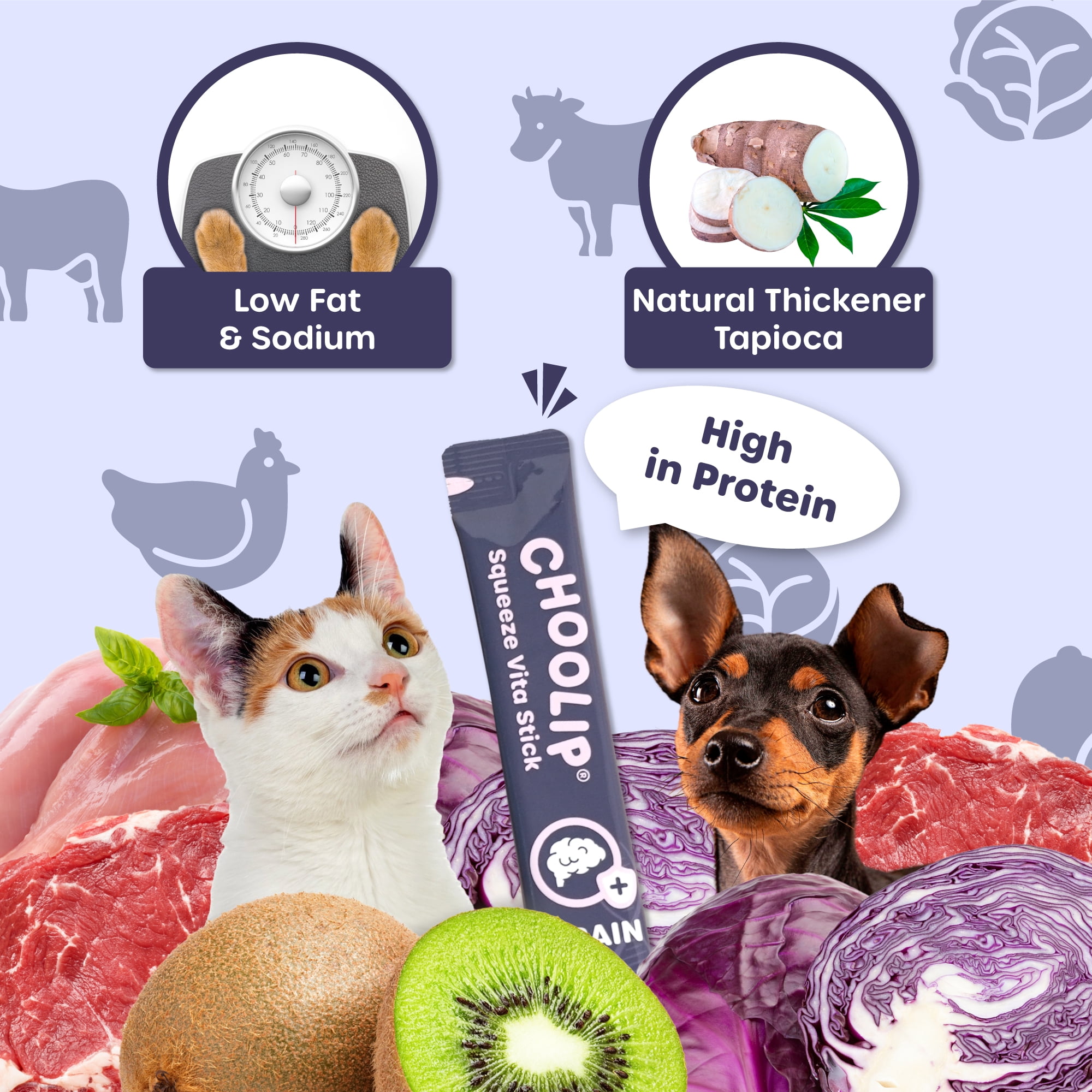 Choolip Vita Stick Brain Support Lickable Treats for Cats & Dogs, 25.9 oz (7 Pouches, 49ct)