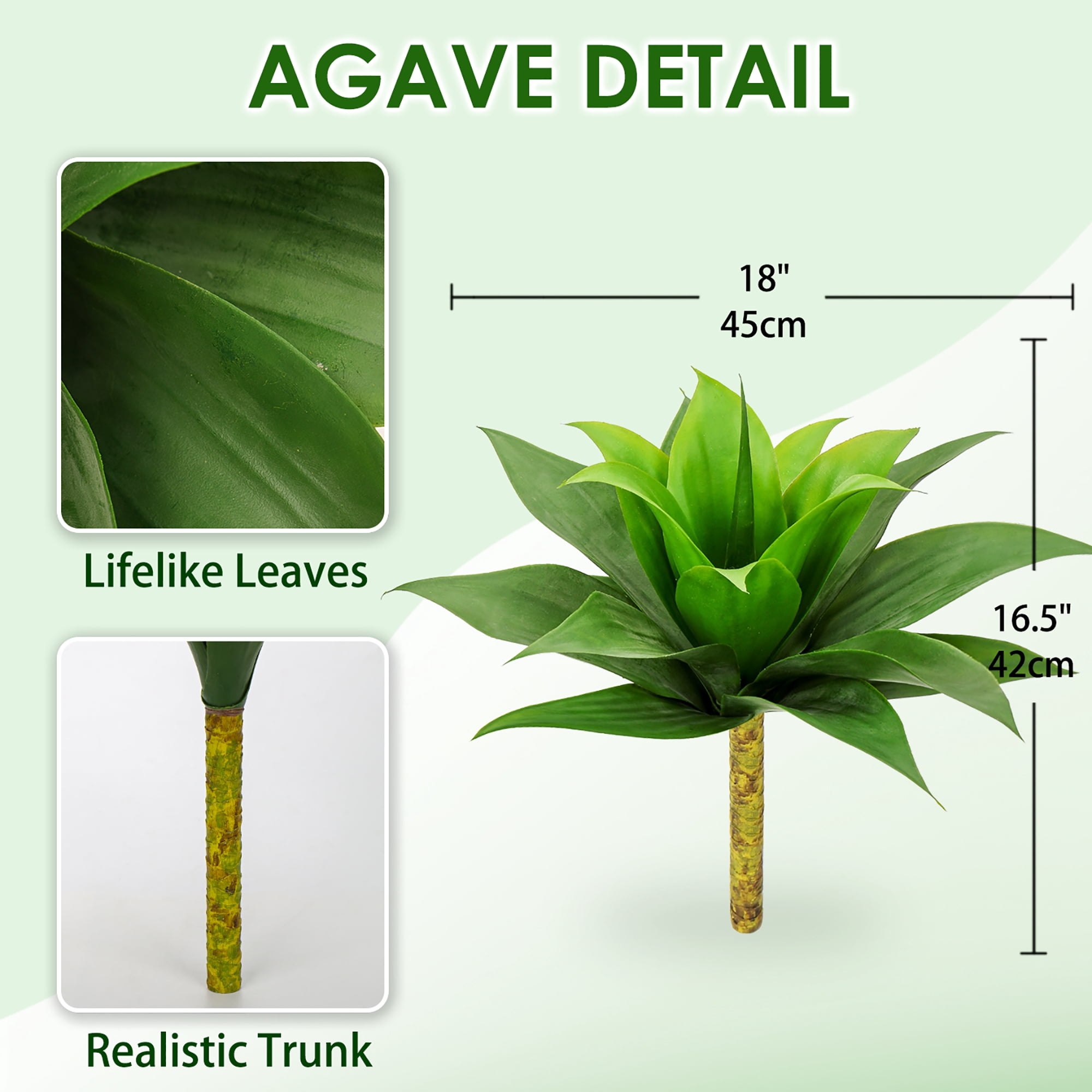 2pcs 18 Inch Artificial Agave Succulent Plants Large Size Faux Succulents Stems Fake Plant for Office Garden Yard Home Decor