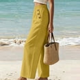 thumbnail image 6 of Lmueinov Womens Cotton Wide Leg Pants Elastic Waist Casual Trousers with Decorative Buttons Solid Color Flowy Long Pants for Summer Beach Vacation Clothes, 6 of 6