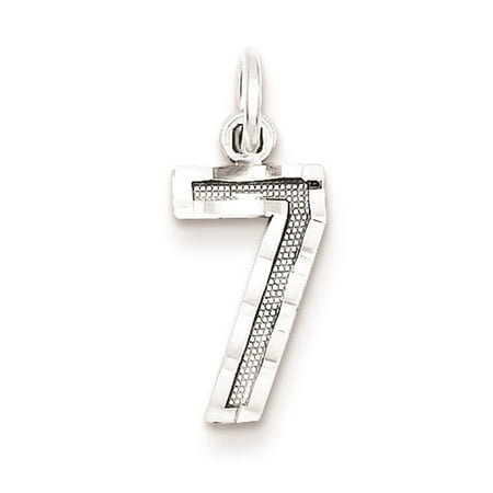 925 Sterling Silver Diamond Cut Small #7 Solid Charm Pendant