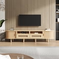 thumbnail image 2 of TV Stand With 2 Rattan Drawer And 2 Sliding Doors,Oval TV Cabinet Storage Sideboard With Rounded Corners For Livingroom, 64.9*15.7*15.7'',MDF, Weight Capacity 67lbs , Suitable For 65inch TV,Natural, 2 of 21