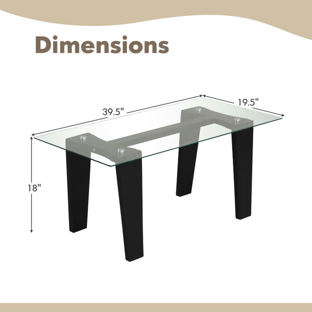 Finihen Coffee Table, Glass Coffee Table, 39.5 Inch Glass Coffee Table, Modern Rectangular Center Table with Solid Rubber Wood Legs, for Living Room, Reception Room, Black Finihen Coffee Table, Glass Coffee Table, 39.5 Inch Glass Coffee Table, Modern Rectangular Center Table with Solid Rubber Wood Legs, for Living Room, Reception Room, Black