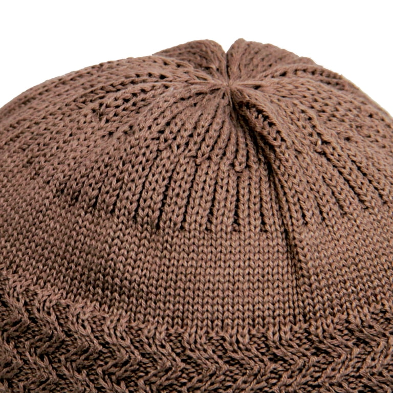 Hijaz Brown Cotton Kufi Hat for Men, Breathable Skull Cap, Stretch