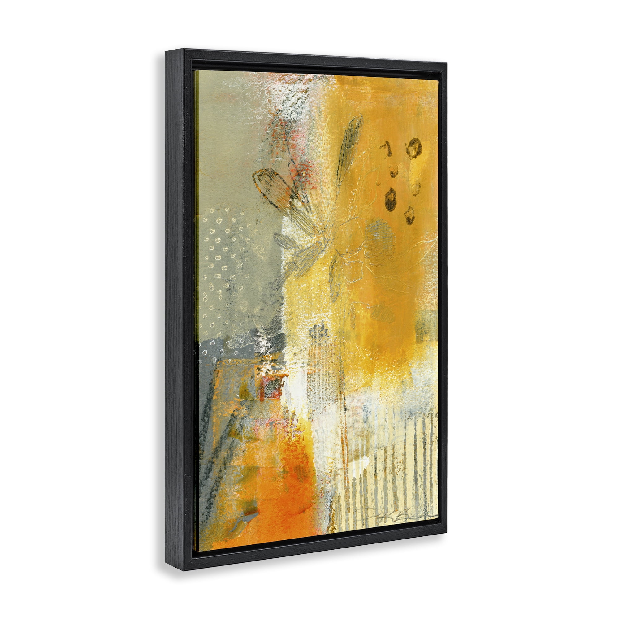 Stupell Industries Complex Rustic Abstraction Abstract Painting Black Floater Framed Canvas Art Print Wall Art, 21 x 31