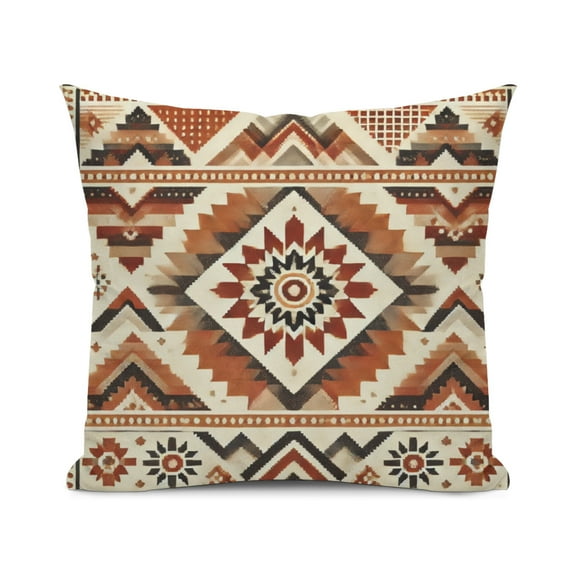Southwestern Boho Burnt Orange & Ivory Tribal Print Pattern Throw Pillow Cover, 18x18