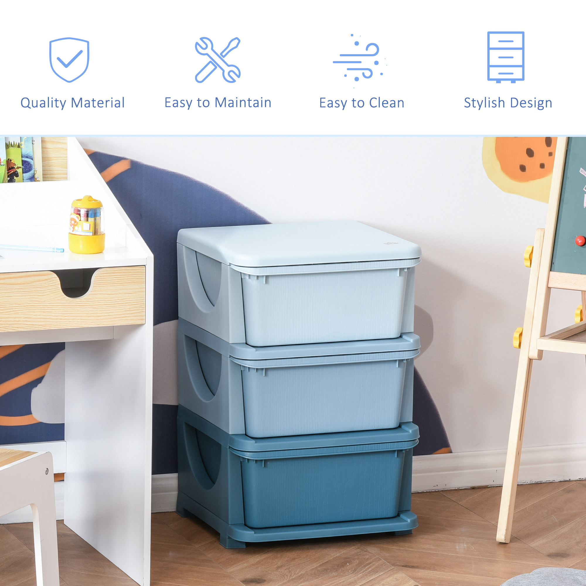 3 Tier Storage Dresser Tower with Drawers Chest Toy Organizer for Bedroom Nursery Kindergarten Living Room for Boys Girls Toddlers