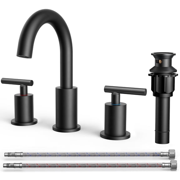 TVOFEK 8 inch Widespread Bathroom Faucet, 3 Hole Matte Black Sink Faucets with Metal Drain and Supply Lines, Stainless Steel Lead-Free for Vanity, RV, Farmhouse