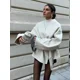 thumbnail image 2 of Abrigo de lana con cuello en V y cordones para mujer, abrigo corto de manga larga de Color liso, ropa de calle elegante, holgada, novedad de 2024, 2 of 5