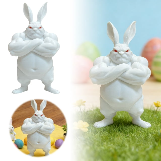 Powerful Muscular Rabbit Easter Home Tabletop Entrance Piece for Desktop Ornament Decorative Material Non- Water Absorbent Plaque