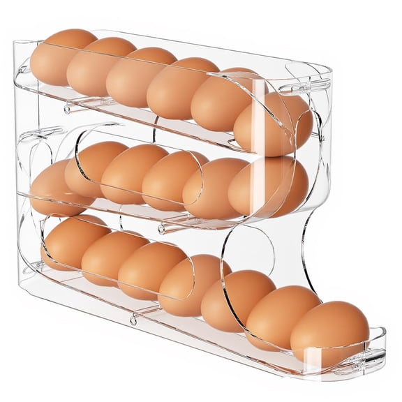 Clear Egg Holder for Fridge, Auto Rolling Egg Dispenser for Eggs 18 Count, FIFO Design, Space-Saving Egg Roller, Organizer, Container, Storage for Refrigerator & Kitchen Countertop(1 Pack)