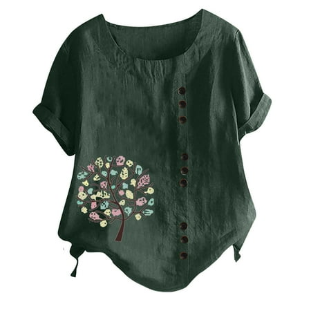 

Green Tops for Women Going Out Tops for Women Women s Fashion Summer Round Neck Leisure Short Sleeve Printed Buttons Tops Button T-shirts Going Out Tops for Women Green 4XL