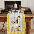 thumbnail image 2 of Table Runner Dresser Scarves 108 Inch Long, Farm Cute Gnome with Honey Bees Linen Dining Table Runners Yellow Grid and Rustic Wood Grain Tabletop Scarf for Wedding Holiday Party Kitchen, 2 of 7