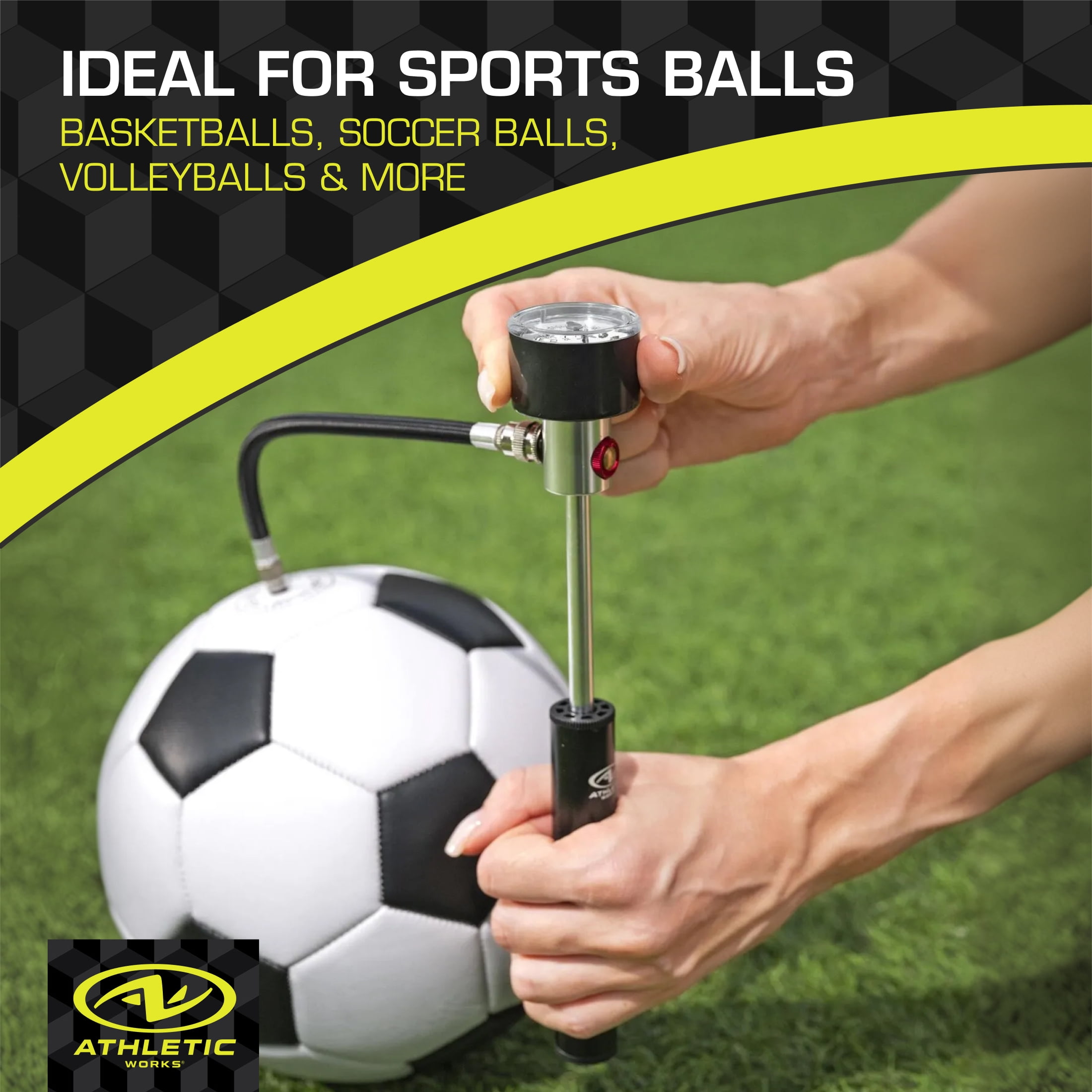 Athletic Works Sports Ball Pump with Pressure Gauge, Hose & Needle, Quick & Easy Inflation
