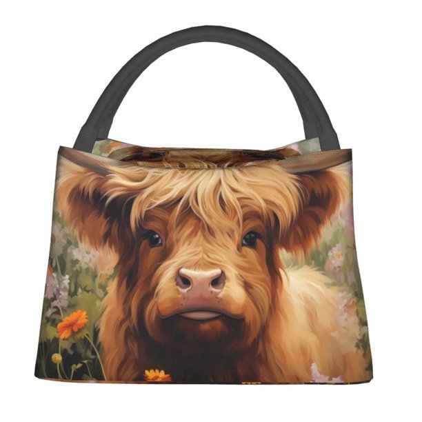 Fotbe Cute Floral Cow Bolsa Térmica Portátil con Estampado, Bolsa de Entrega de Alimentos Aislada, Bolsa Reutilizable de Gran Capacidad para Comidas y Supermercado
