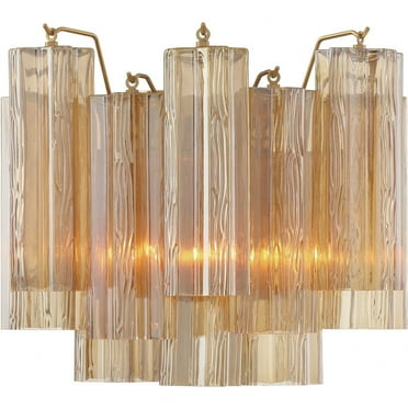 ADD-302-AG-AM-Crystorama Lighting-Addis - 2 Light Wall Mount-11.75 Inches Tall and 14.5 Inches Wide-Aged Brass Finish-Amber Glass Color