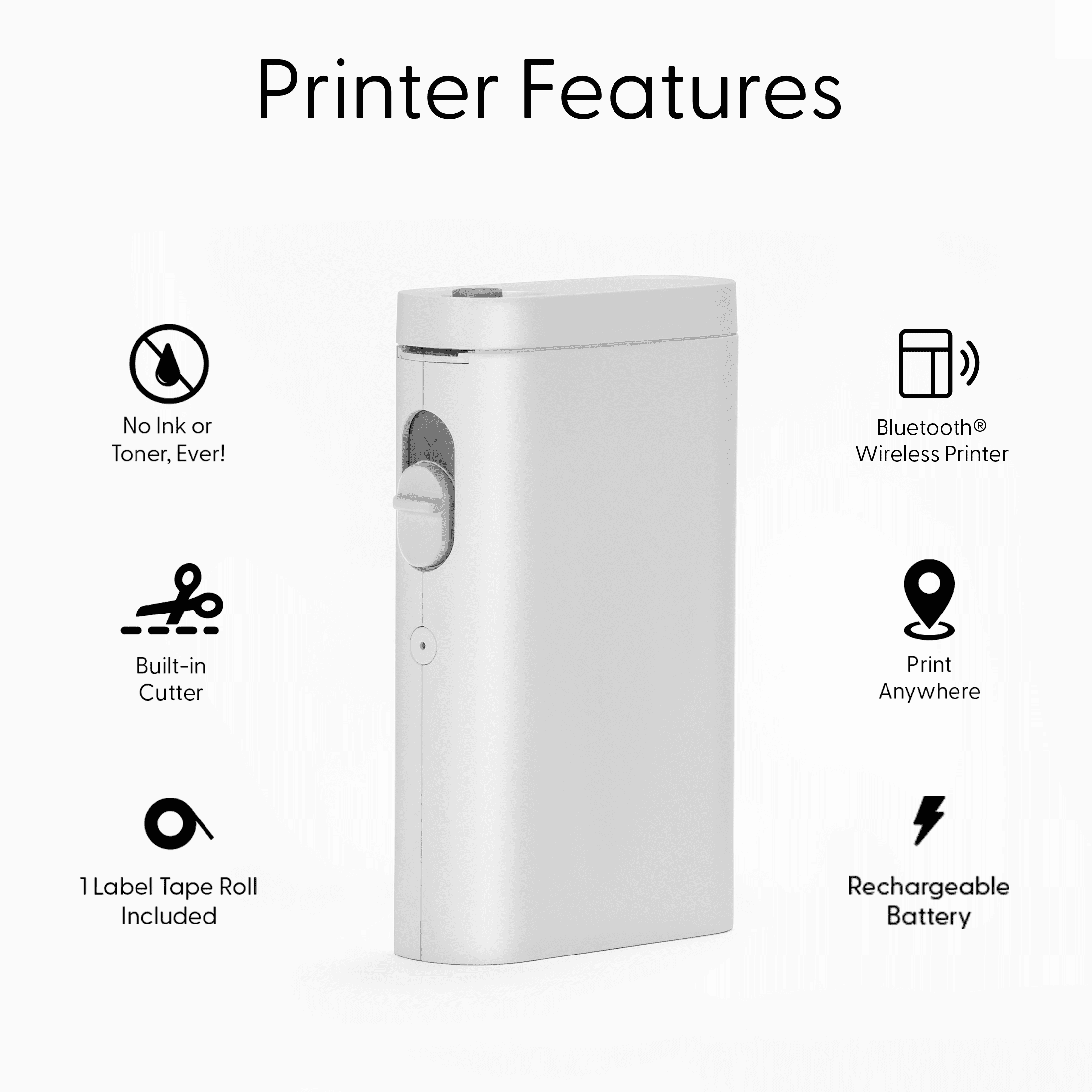Core Innovations Wireless Bluetooth Portable Label Maker with Built-in Cutter and Starter Rolls
