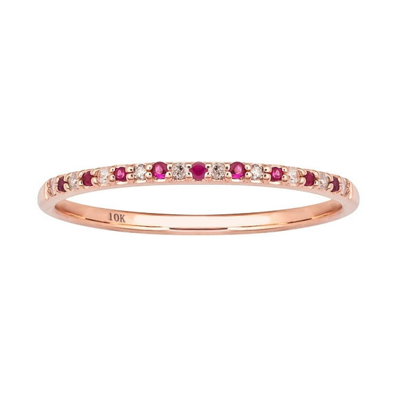 10k Rose Gold Genuine Ruby and Diamond Petite Stackable Band